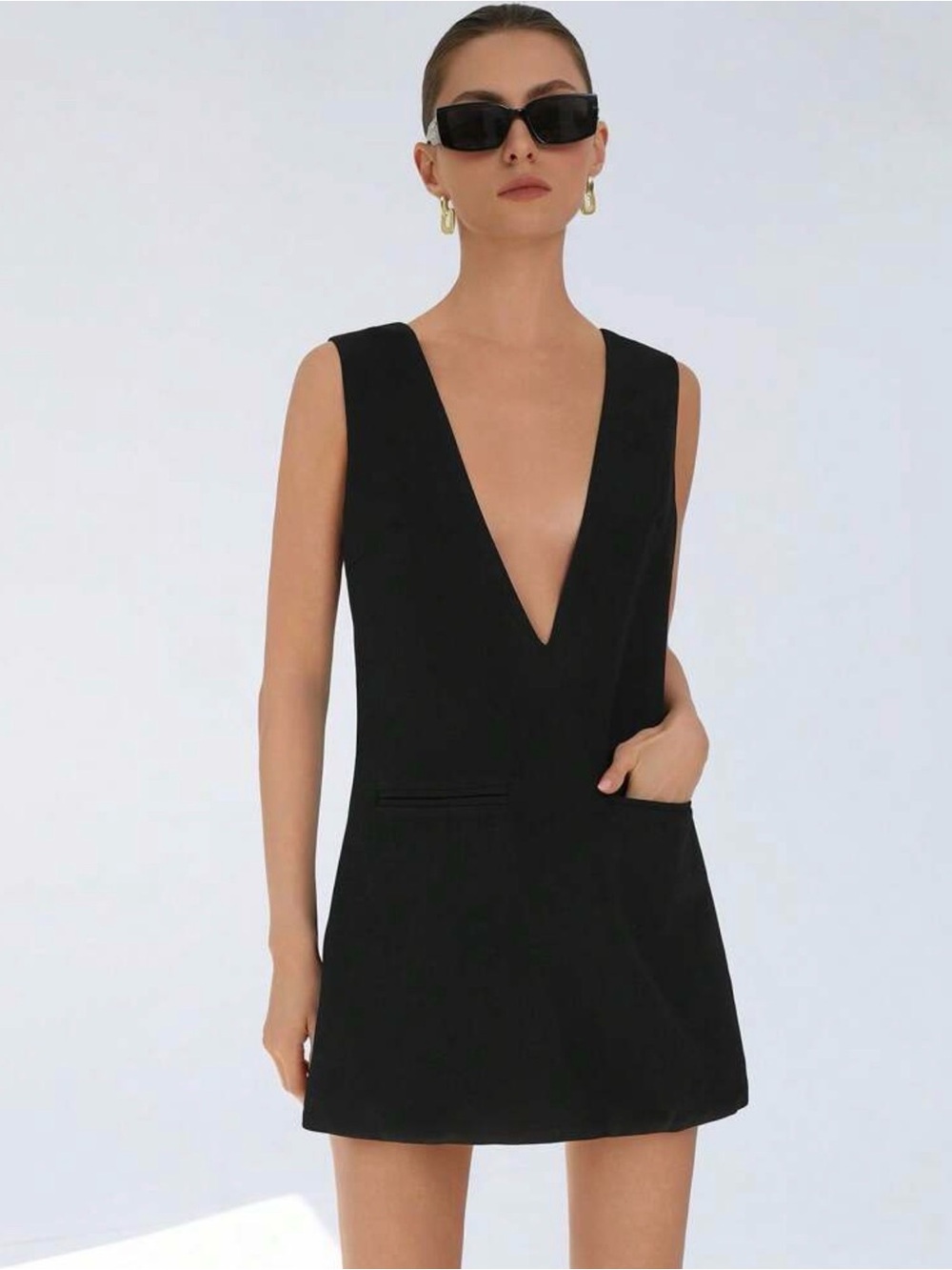 *NWOT* Sleeveless Black V-Neck Mini Dress - Modern Women's Dress